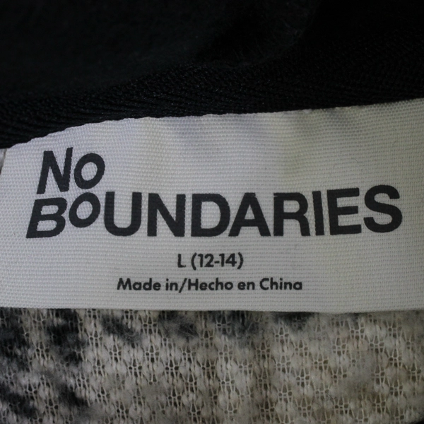No Boundaries Junior's L (12-14) B&W Soft Sherpa Zip-Up Hoodie Sweatshirt
