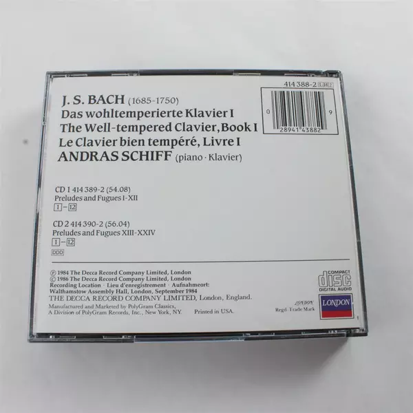 Well-Tempered Clavier, Book 1 by Andras Schiff (2 CD, 1990)