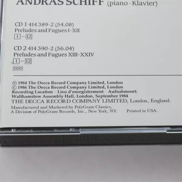 Well-Tempered Clavier, Book 1 by Andras Schiff (2 CD, 1990)