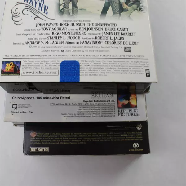 Lot of 3 John Wayne VHS Movies: Rio Grande, Rio Bravo and Undefeated 