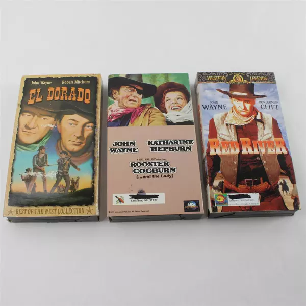 Lot of 3 John Wayne VHS Movies: Red River, El Dorado, Rooster Cogburn