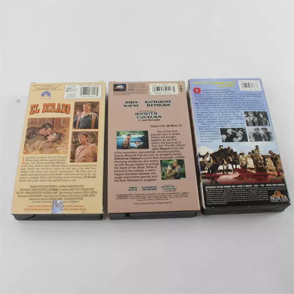 Lot of 3 John Wayne VHS Movies: Red River, El Dorado, Rooster Cogburn