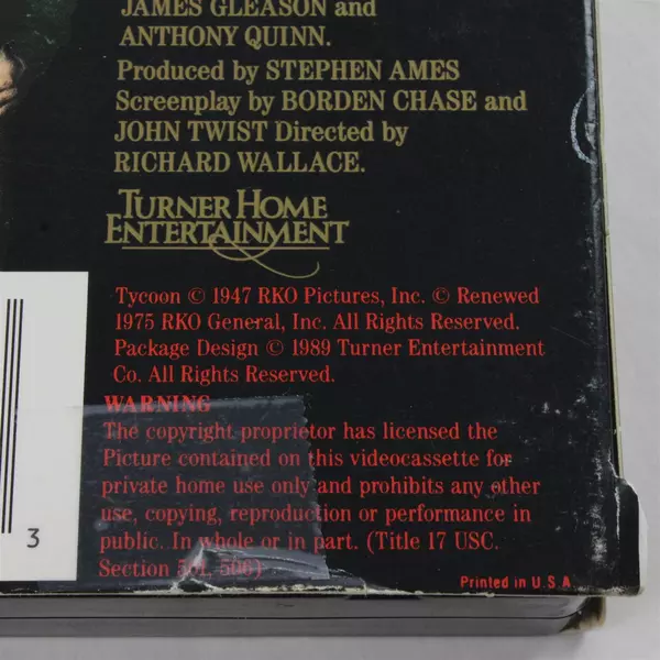 Tycoon VHS Movie, John Wayne, Laraine Day #2090 1989
