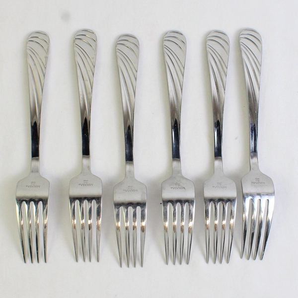 Lot of 6 Mikasa Swirl Pattern Dinner Forks 18/10 Stainless 8.25" Hard to Find