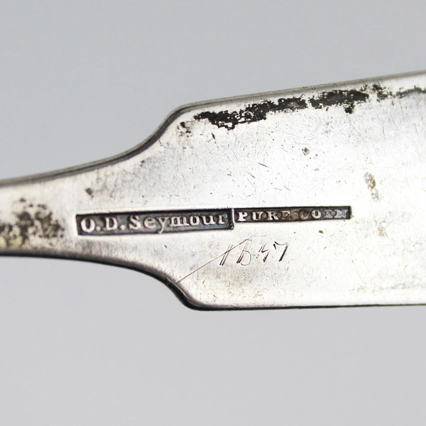 O.D. Seymour Pure Coin Silver Serving Spoon Fiddle Pattern Engraved Dated