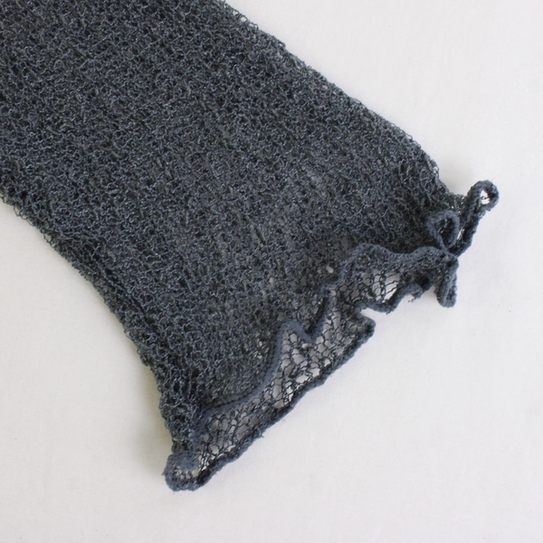 Shu-Shi Women S/M Blue Open Weave Crochet Cardigan Flutter Hem