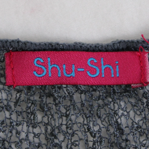 Shu-Shi Women S/M Blue Open Weave Crochet Cardigan Flutter Hem