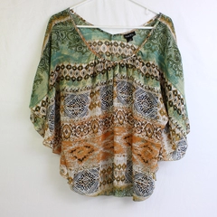 Rue 21 Women's L Multicolor Paisley Design Blouse with Dolman Short Sleeves