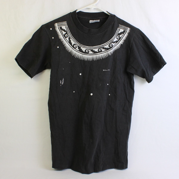 90's Hanes Beefy-T Men's S Black with White Abstract Design T-Shirt