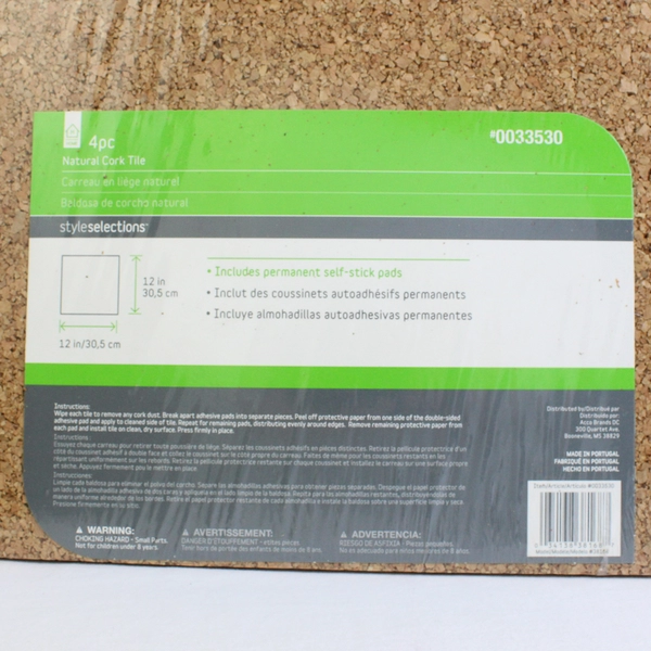 Style Selections Quartet Natural Cork Tiles 12" x 12" Frameless 4 Count (102W)