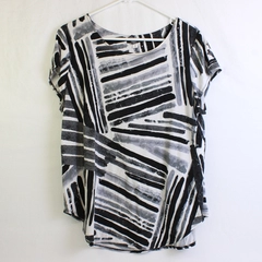 Alfani Women's XL Black White and Gray Abstract Striped Short Sleeve Blouse