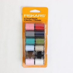 Fiskars 12 Thread Sewing Spools & 1 Needle in Pack Assorted Colors 