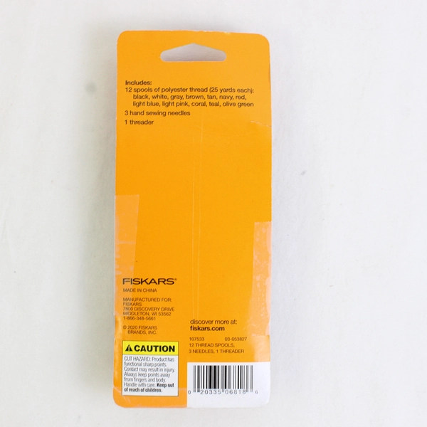 Fiskars 12 Thread Sewing Spools & 1 Needle in Pack Assorted Colors 