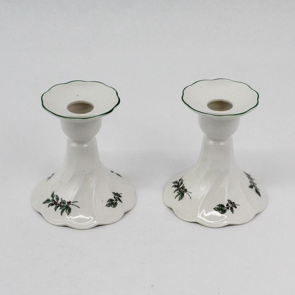 Set of 2 VTG 60s Nikko Christmas Candle Holders Festive Holly Holiday  Japan