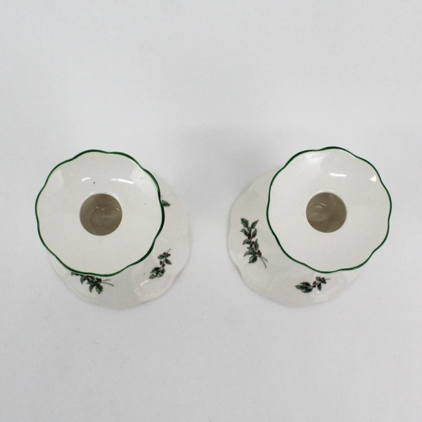 Set of 2 VTG 60s Nikko Christmas Candle Holders Festive Holly Holiday  Japan
