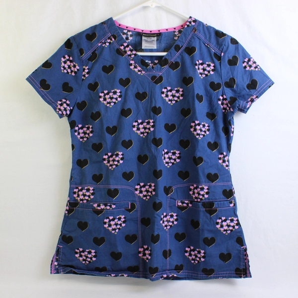 Heart Soul Women's XS Multicolor Heart Details Scrub Top with Large Pockets