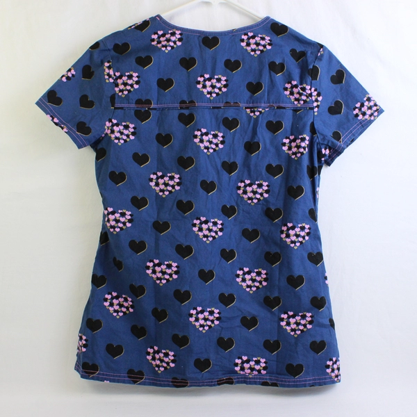 Heart Soul Women's XS Multicolor Heart Details Scrub Top with Large Pockets