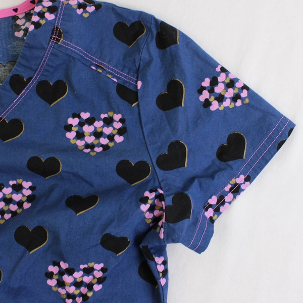 Heart Soul Women's XS Multicolor Heart Details Scrub Top with Large Pockets