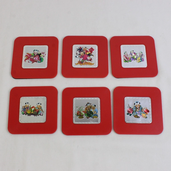 Set Of 6 Unbranded Chinese Red Plastic Coasters & Box Lín Jing Diàn Pin