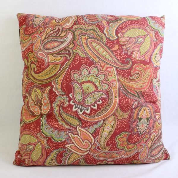 Pottery Barn Orange & Green Paisley Decorative Square Pillow 19" x 19"