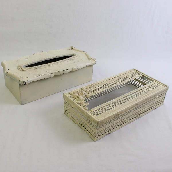 Lot Of 2 Unbranded Cream Colored Metal Rectangular Tissue Box Cover