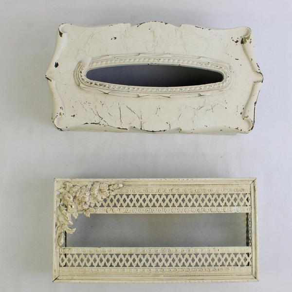 Lot Of 2 Unbranded Cream Colored Metal Rectangular Tissue Box Cover