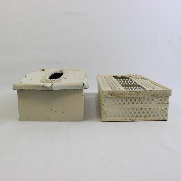 Lot Of 2 Unbranded Cream Colored Metal Rectangular Tissue Box Cover