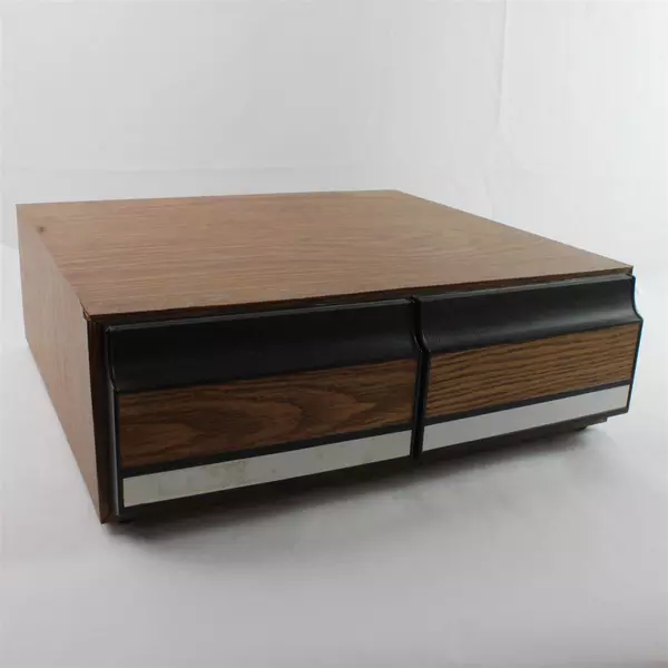 Vintage 1980s VHS Storage Cabinet 2 Drawer 24 Tape Slots Faux Wood Brown