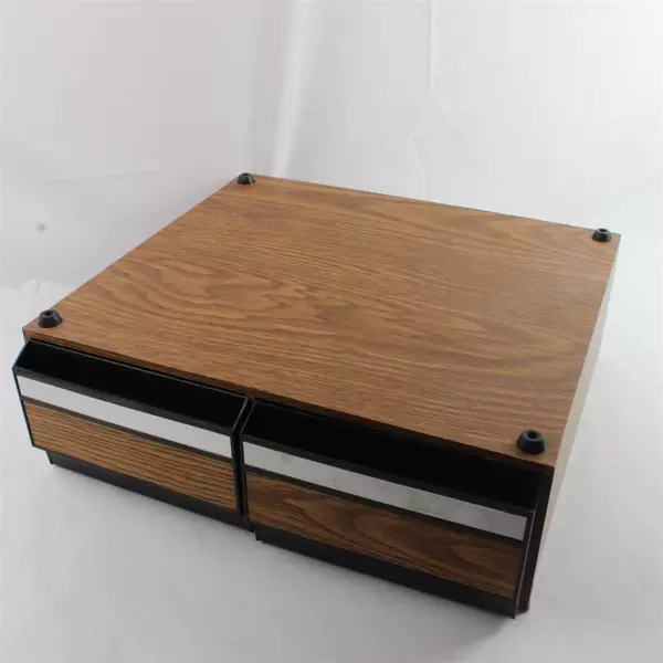 Vintage 1980s VHS Storage Cabinet 2 Drawer 24 Tape Slots Faux Wood Brown