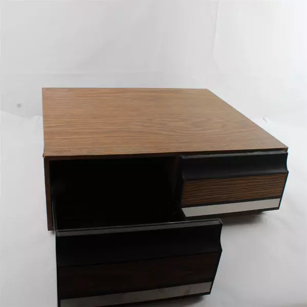 Vintage 1980s VHS Storage Cabinet 2 Drawer 24 Tape Slots Faux Wood Brown