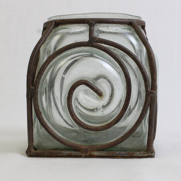 Unbranded Handmade Iron Frame Caged Hand-blown Glass Candle Holder/Vase 4.75"