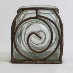 Unbranded Handmade Iron Frame Caged Hand-blown Glass Candle Holder/Vase 4.75"