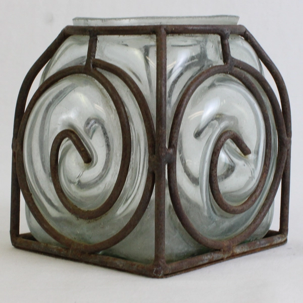 Unbranded Handmade Iron Frame Caged Hand-blown Glass Candle Holder/Vase 4.75"
