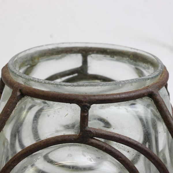 Unbranded Handmade Iron Frame Caged Hand-blown Glass Candle Holder/Vase 4.75"