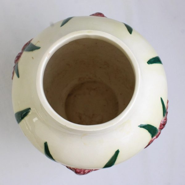 Unbranded Cream Ceramic Vase with Purple Iris and Green Stalks 9.5"