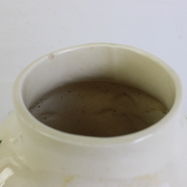 Unbranded Cream Ceramic Vase with Purple Iris and Green Stalks 9.5"