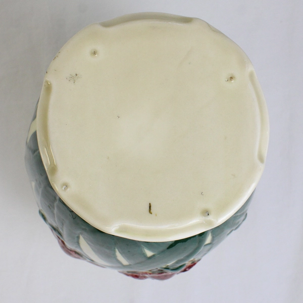 Unbranded Cream Ceramic Vase with Purple Iris and Green Stalks 9.5"