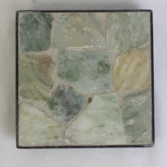 Pier 1 Imports Green Square Stone Mosaic Candle Holder/Trivet/Coaster 4.75"