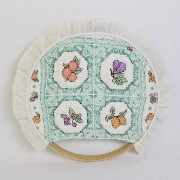 Cannon Kitchen Towel Mounted on an Embroidery Hoop with Quilted Fruit Design