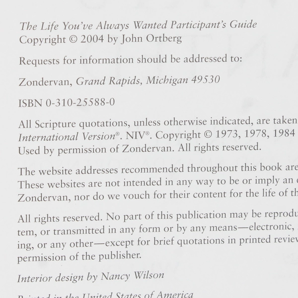 The Life You've Always Wanted by John Ortberg Participants Guide 2004 Paperback