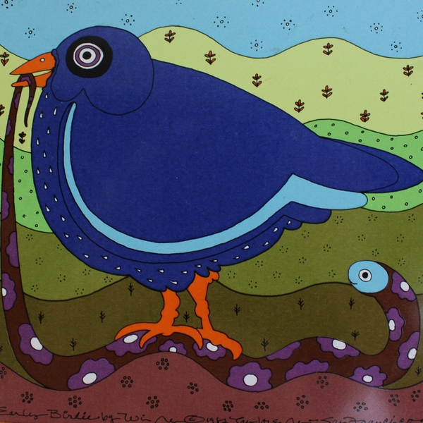 Vintage 1982 Taylor & Ng "Early Birdie" Ceramic Tile with Wooden Frame