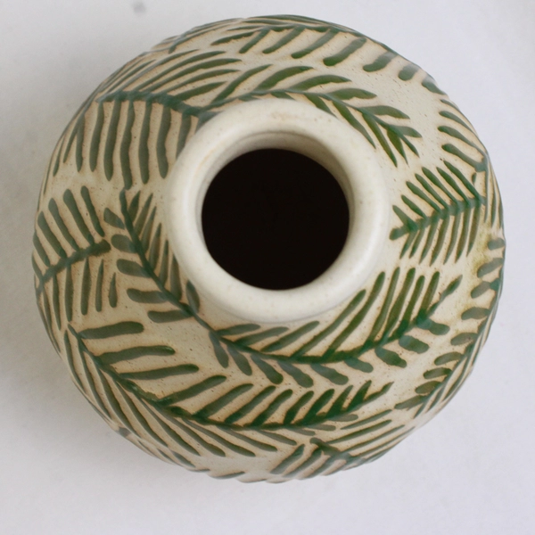 Small Leaf Design Pottery Jug Decanter Container with Cork Stopper 4.5"