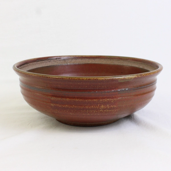 Signed Redware Studio Pottery Decorative Clay Bowl 9" FLAW