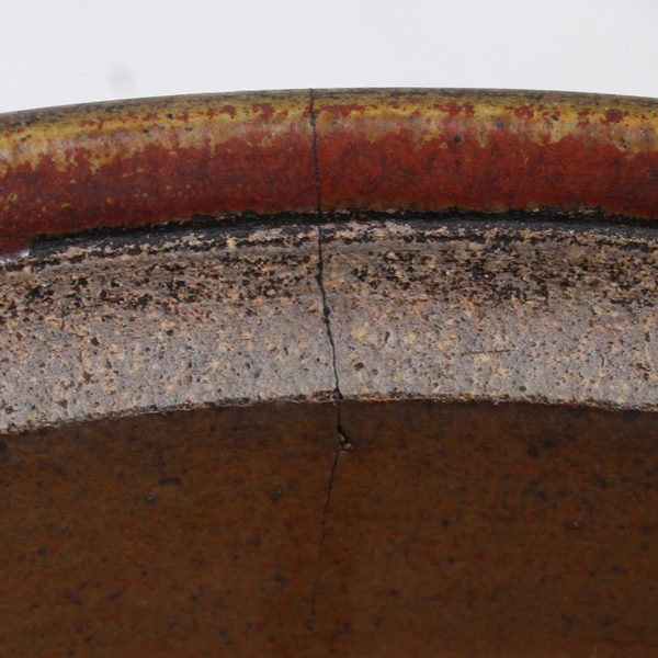 Signed Redware Studio Pottery Decorative Clay Bowl 9" FLAW