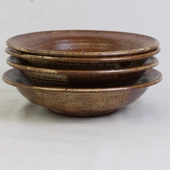 Set of 4 Handmade Speckled Brown Pottery Pasta Bowls 8"