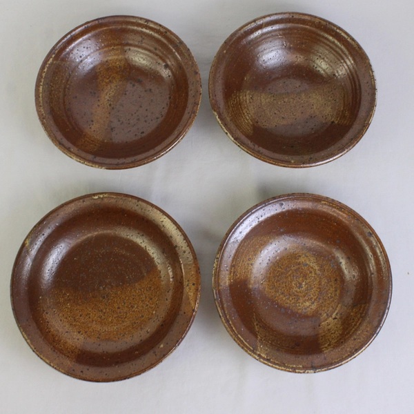 Set of 4 Handmade Speckled Brown Pottery Pasta Bowls 8"
