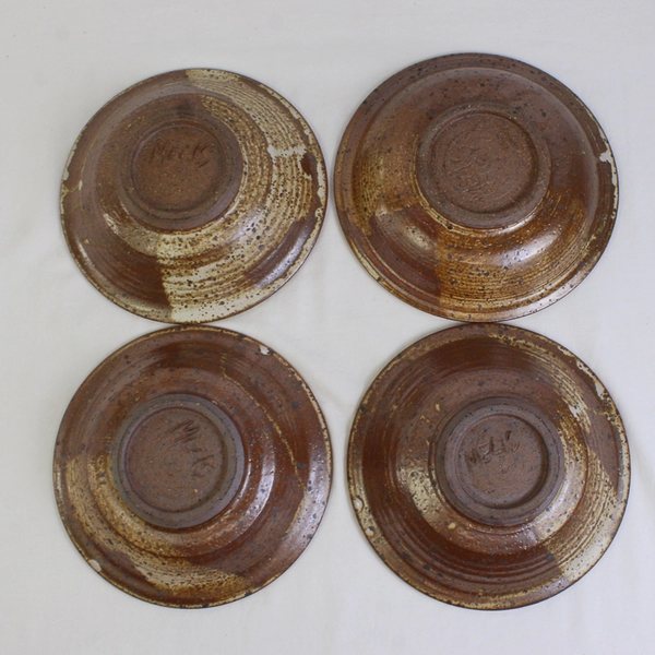 Set of 4 Handmade Speckled Brown Pottery Pasta Bowls 8"