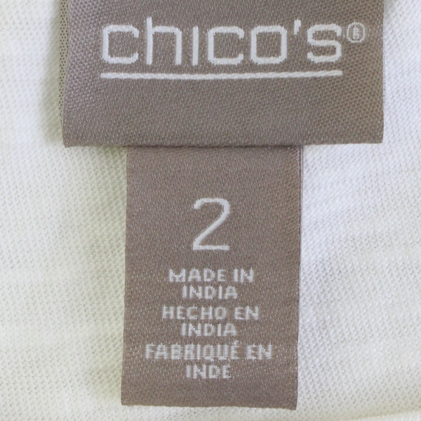 Chicos Women's 2 Ivory Lightweight Slit Sleeve 100% Cotton Blouse