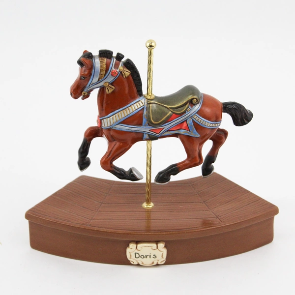 Hand Painted Brown Ceramic Mold Carousel Horse Figurine On A Base 