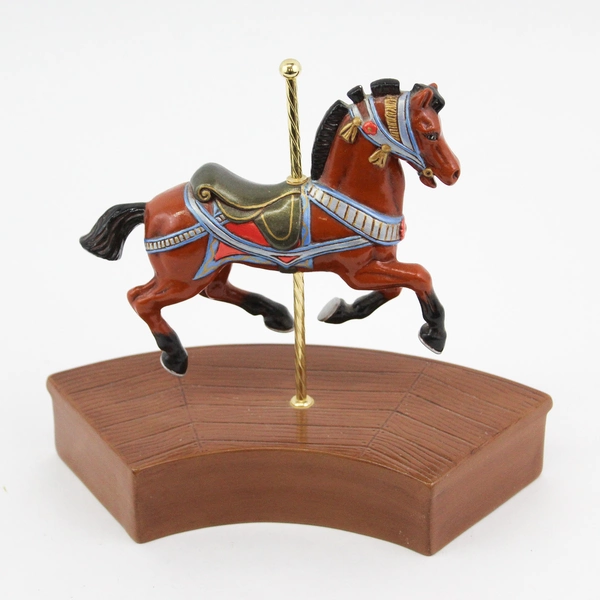 Hand Painted Brown Ceramic Mold Carousel Horse Figurine On A Base 